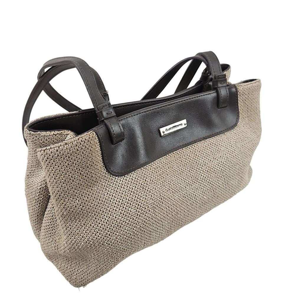 Liz Claiborne Womens Purse Tweed Tote Shoulder Bag Brown Magnetic Closure